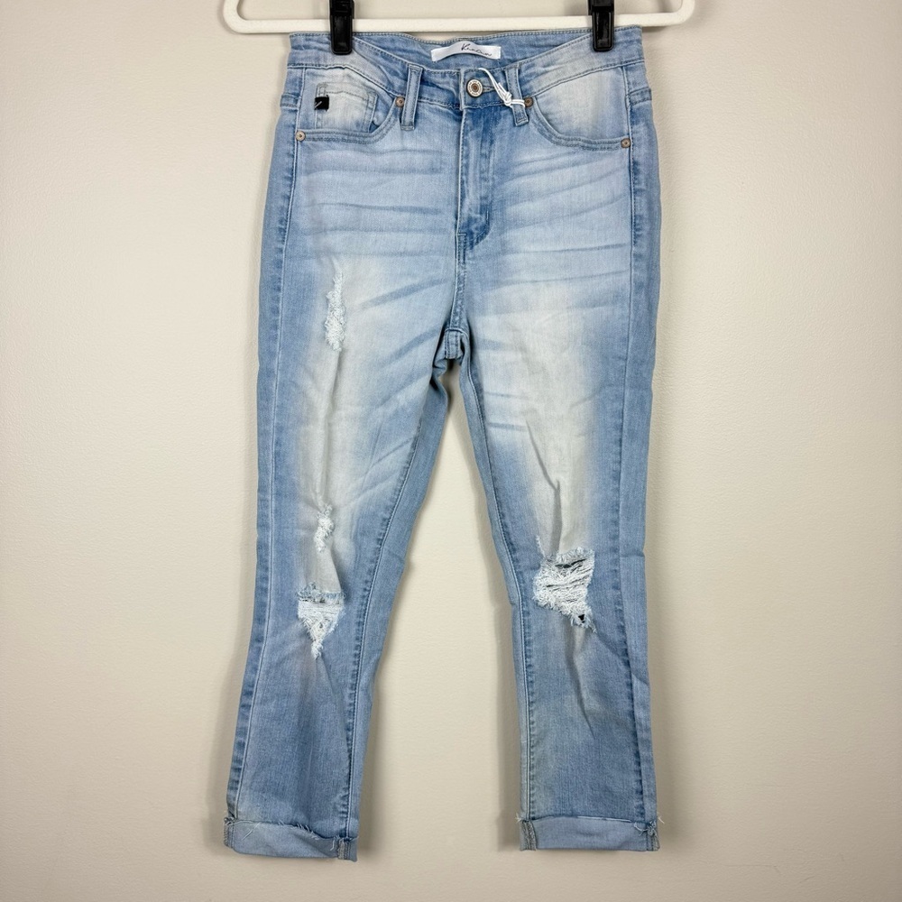 Kancan Jeans High Rise Distressed Skinny Capri Denim Light Wash Women 26 KC5019L